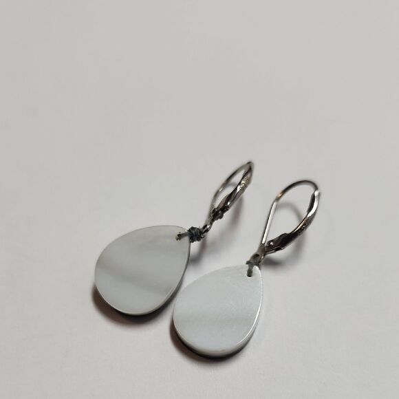 Sterling Silver and Blue Mosaic Abalone Teardrop Earrings 925 - Picture 2 of 4